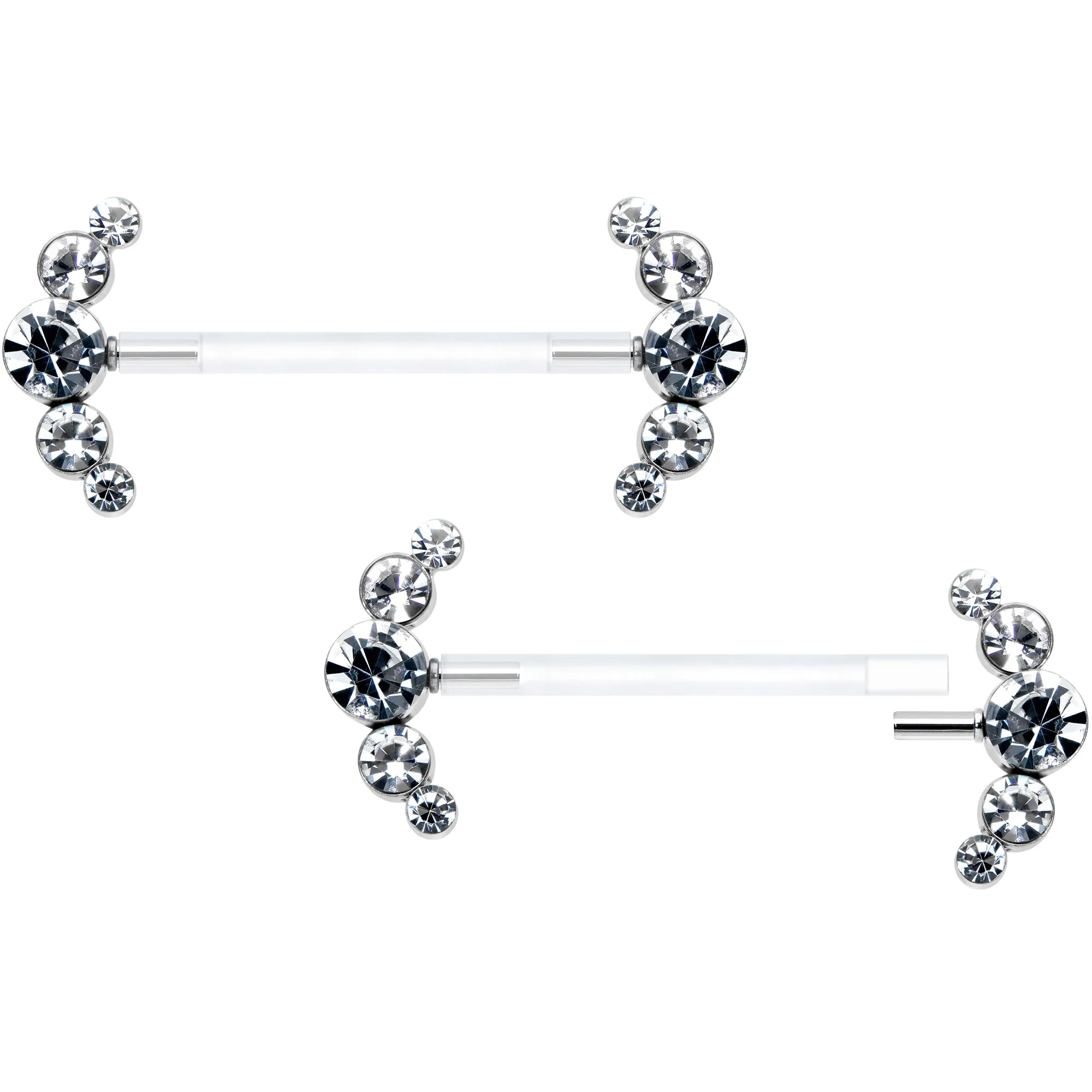 14 Gauge 13/16 Clear Gem Bioplast Simple Curve Barbell Nipple Ring Set