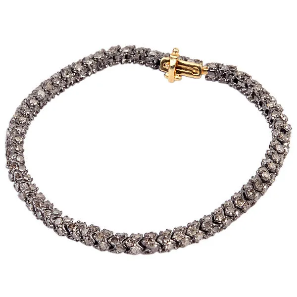 14K Yellow Gold 925 Silver Pave Diamond Fixed And Flexible Tennis Bracelet