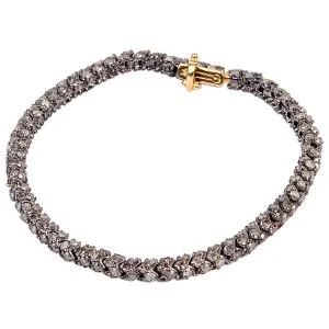 14K Yellow Gold 925 Silver Pave Diamond Fixed And Flexible Tennis Bracelet