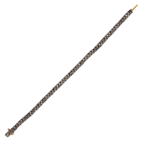 14K Yellow Gold 925 Silver Pave Diamond Fixed And Flexible Tennis Bracelet