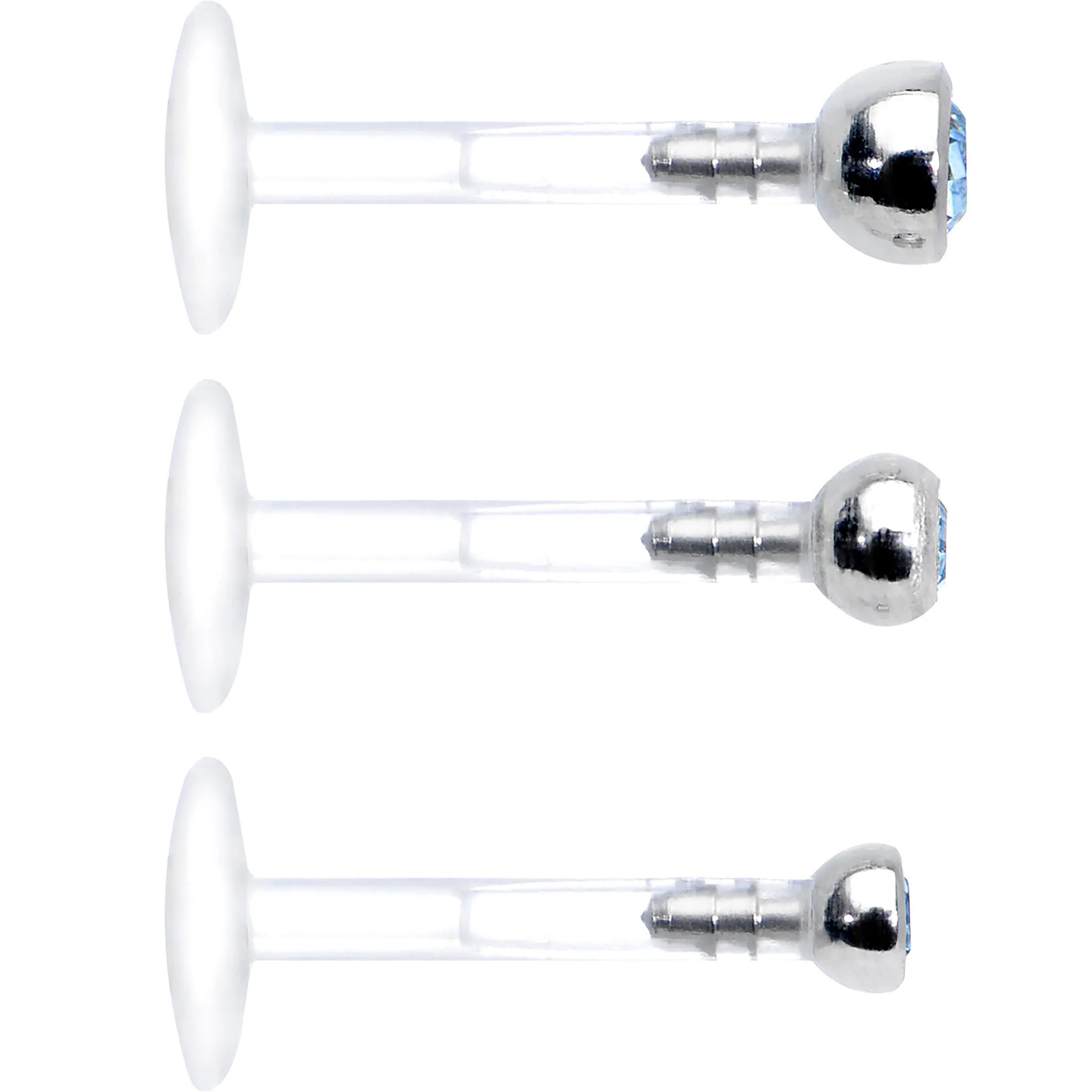 16 Gauge 5/16 Aqua Gem Bioplast Triple Forward Helix Barbell 3 Pack Set