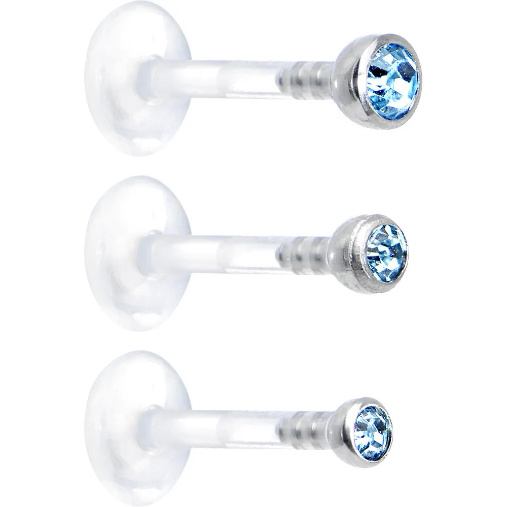 16 Gauge 5/16 Aqua Gem Bioplast Triple Forward Helix Barbell 3 Pack Set