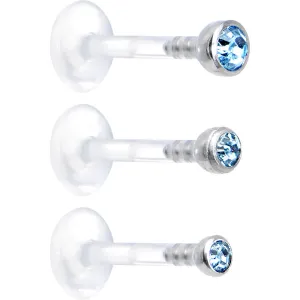 16 Gauge 5/16 Aqua Gem Bioplast Triple Forward Helix Barbell 3 Pack Set