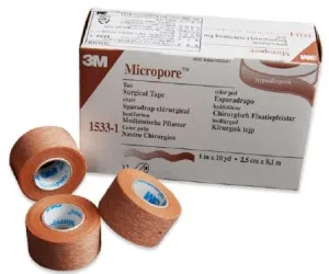 3M Micropore Paper Tape - 1/2" x 10 yds Tan - - Box of 24