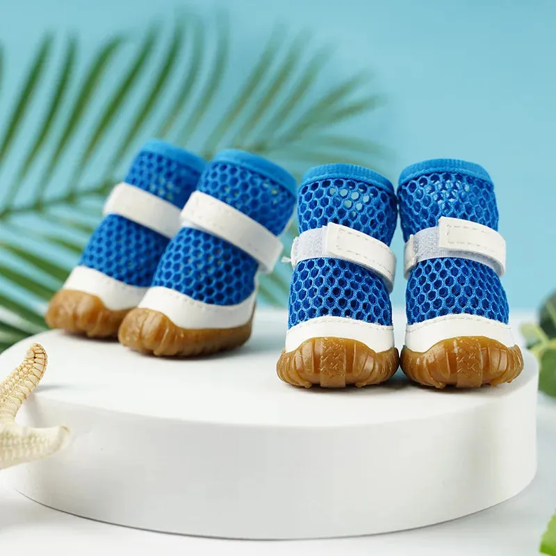 4pc Breathable Mesh Summer Dog Shoes Durable Anti-Slip Bottom