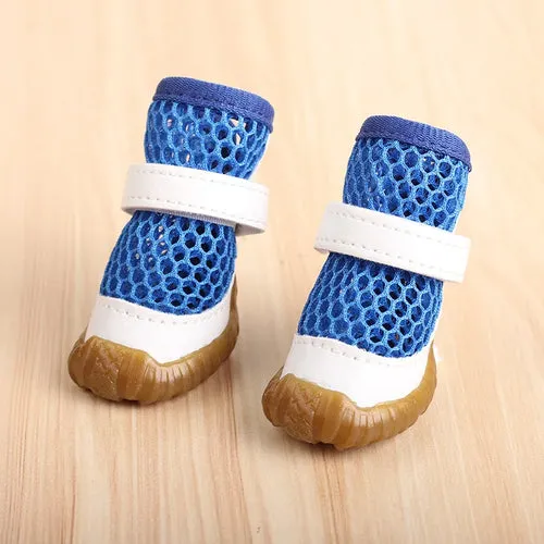 4pc Breathable Mesh Summer Dog Shoes Durable Anti-Slip Bottom