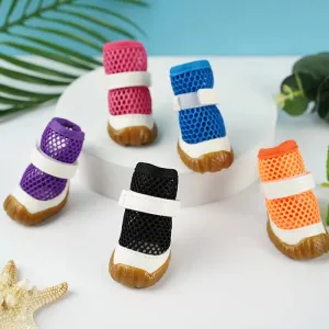 4pc Breathable Mesh Summer Dog Shoes Durable Anti-Slip Bottom