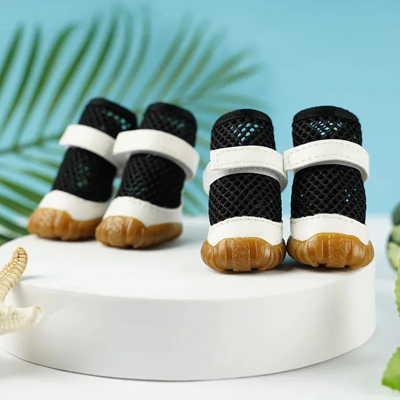 4pc Breathable Mesh Summer Dog Shoes Durable Anti-Slip Bottom