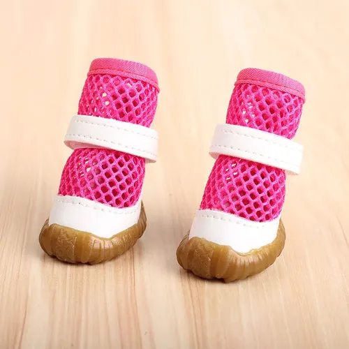 4pc Breathable Mesh Summer Dog Shoes Durable Anti-Slip Bottom