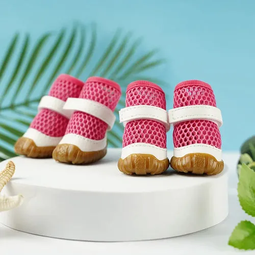 4pc Breathable Mesh Summer Dog Shoes Durable Anti-Slip Bottom