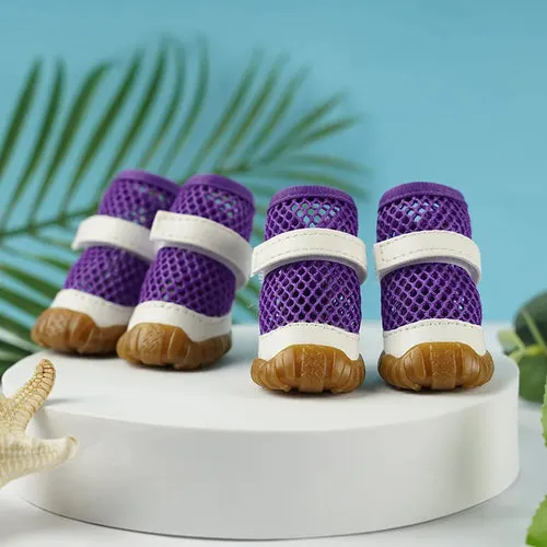 4pc Breathable Mesh Summer Dog Shoes Durable Anti-Slip Bottom