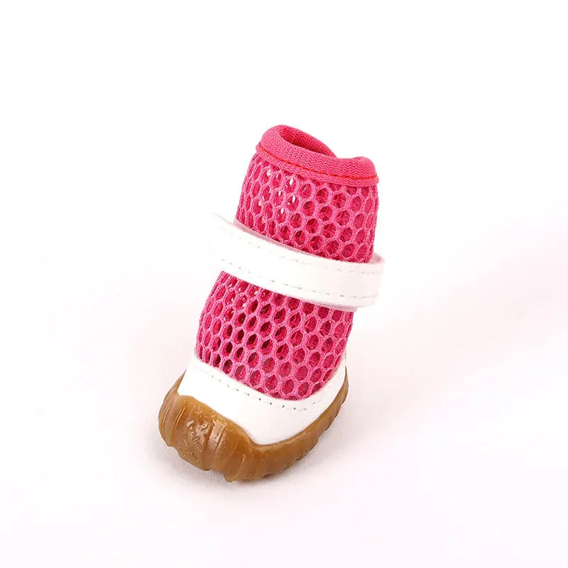 4pc Breathable Mesh Summer Dog Shoes Durable Anti-Slip Bottom