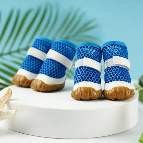 4pc Breathable Mesh Summer Dog Shoes Durable Anti-Slip Bottom