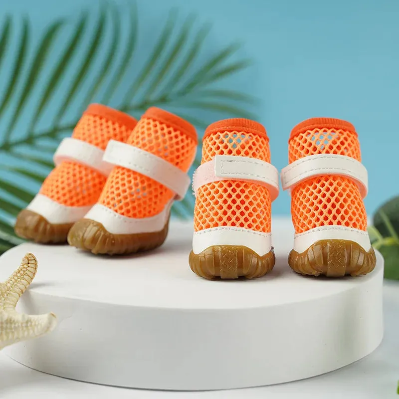 4pc Breathable Mesh Summer Dog Shoes Durable Anti-Slip Bottom