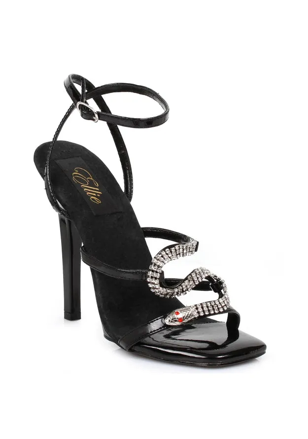5 Heel Strap Sandal with Snake Décor.