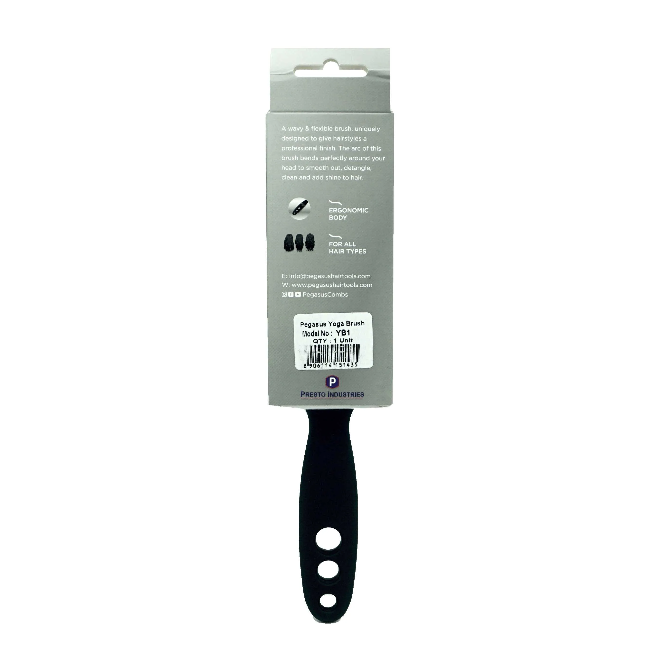 9in Flexible Vented Brush, Pegasus YB1 - Yoga Brush with Nylon and Boar Bristles