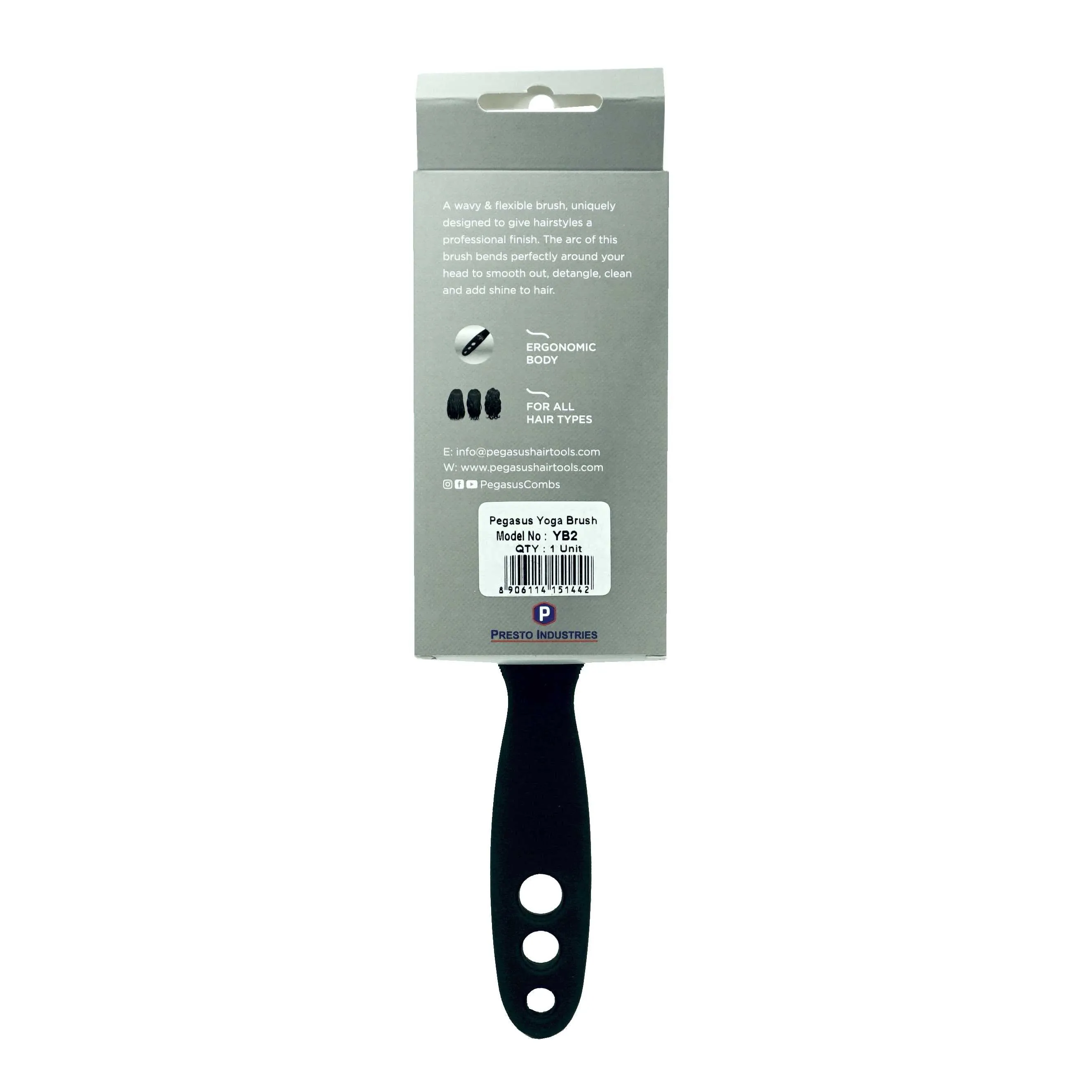 9in Flexible Vented Brush, Pegasus YB2 - Yoga Brush with Nylon and Boar Bristles