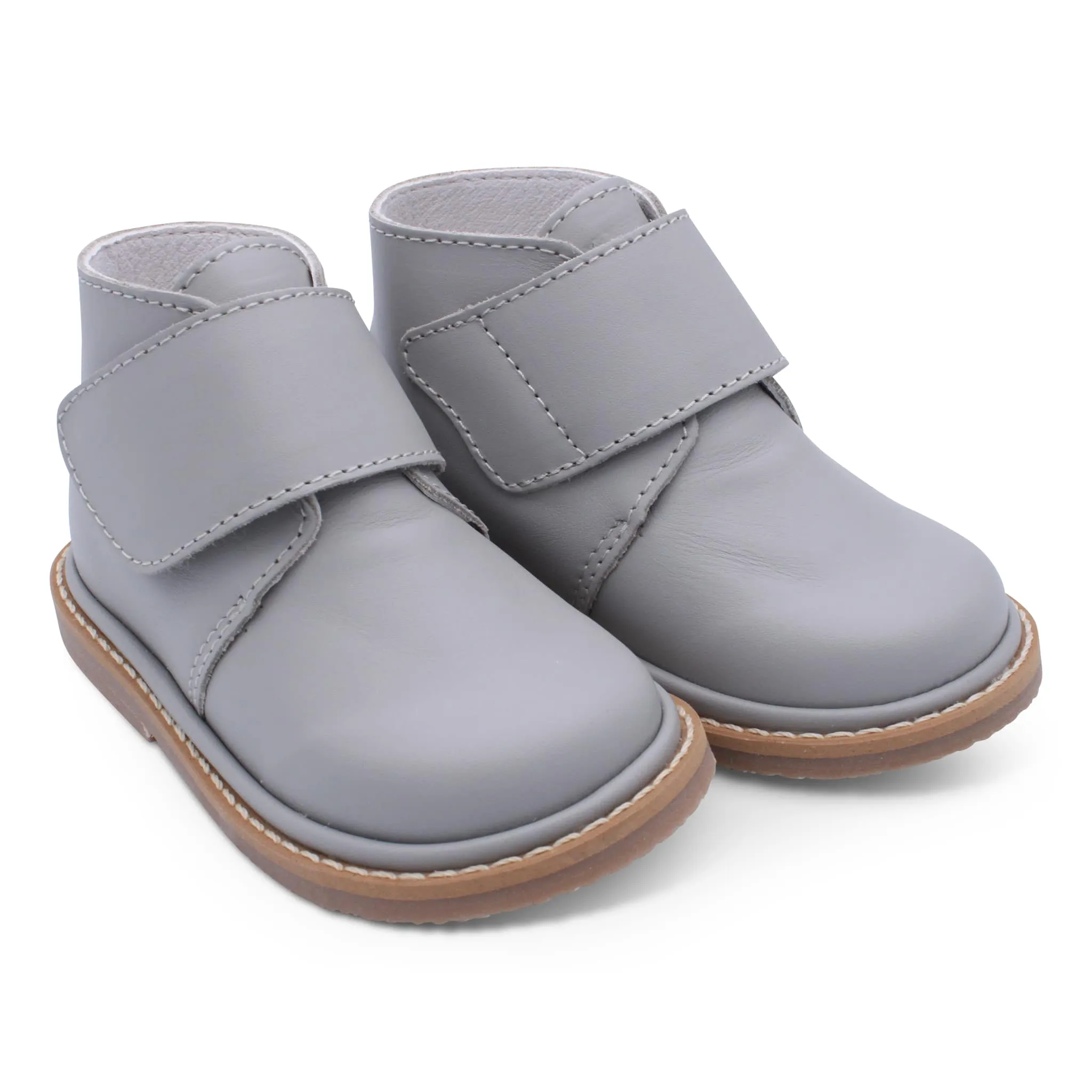 'Andre' Boys Light Grey Leather Velcro Boots