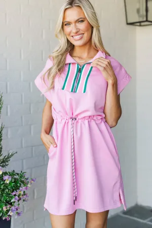 At The Course Pink Drawstring Dress