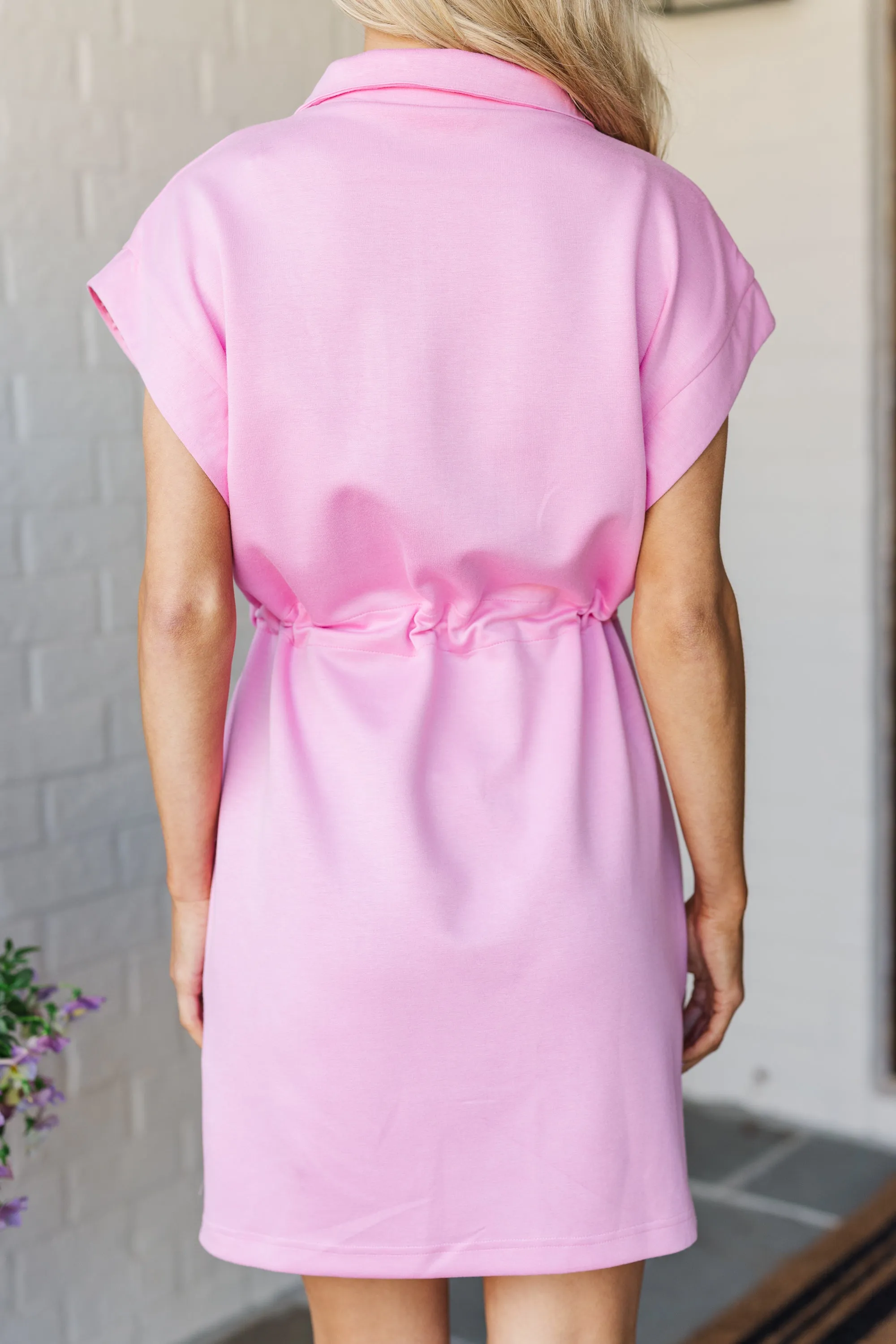 At The Course Pink Drawstring Dress