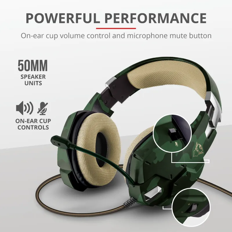 Audífonos Gamer Trust  Carus Jungle Cameo GXT322c (22865) Multiplataforma