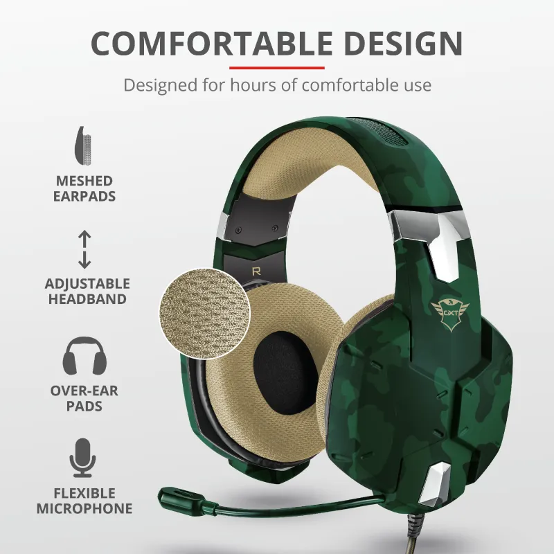 Audífonos Gamer Trust  Carus Jungle Cameo GXT322c (22865) Multiplataforma