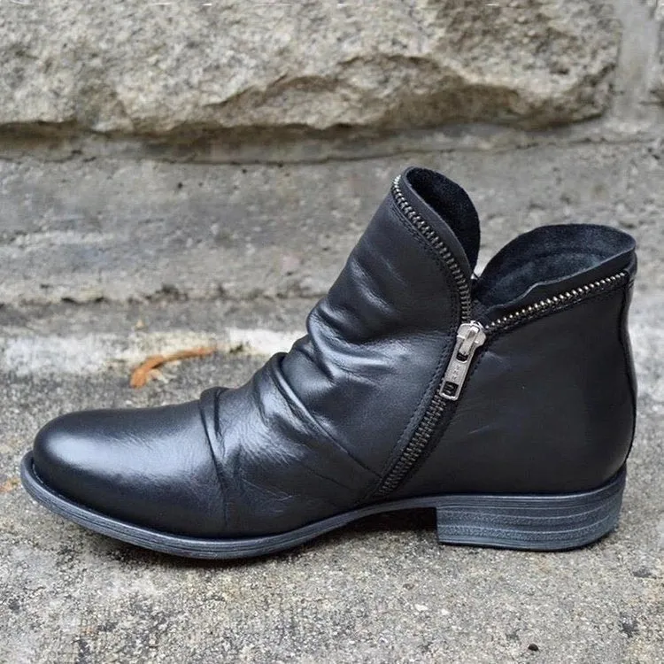 AutumnStride Faux Leather Ankle Boots