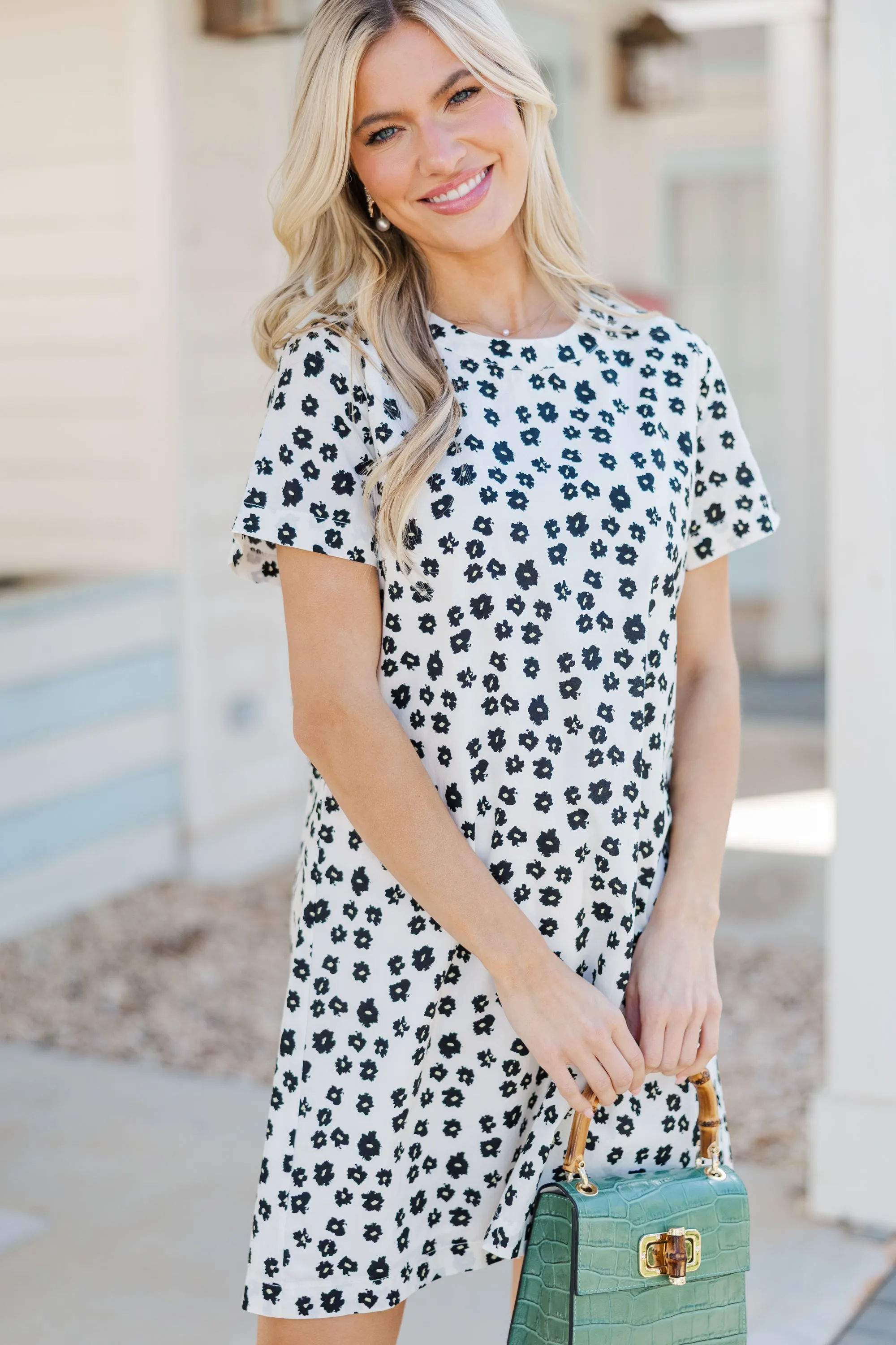 Be The Moment White & Black Ditsy Floral Dress