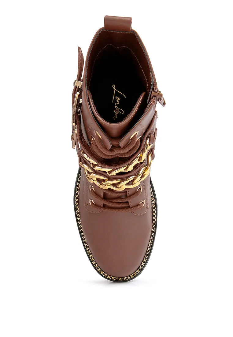 Billy Metal Chain Embellished Biker Boots