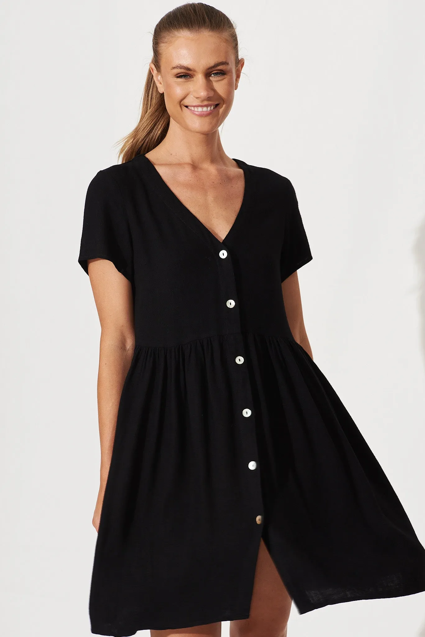 Black Linen Blend Horizon Dress