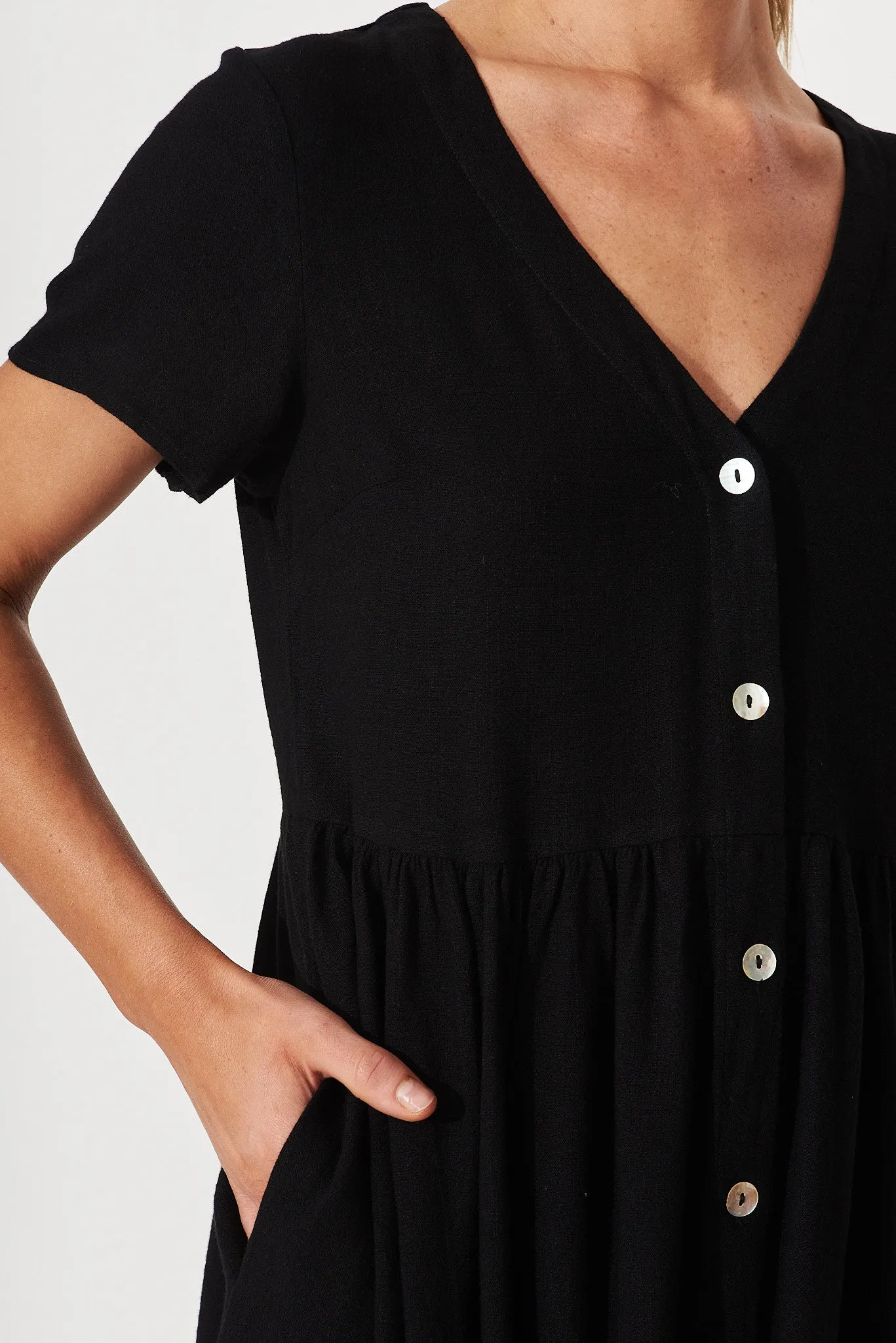 Black Linen Blend Horizon Dress