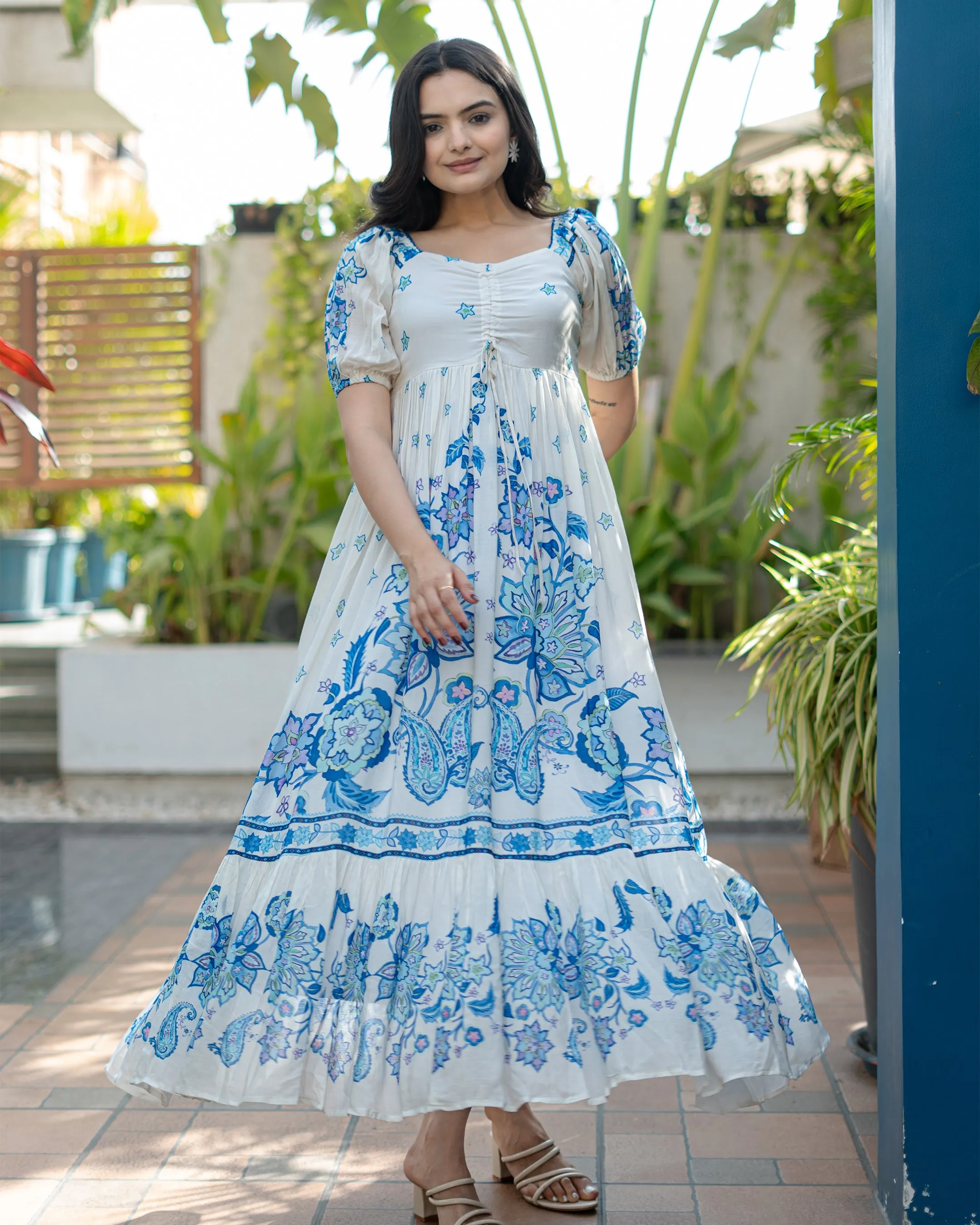 Blue and White Water Flower Dress
