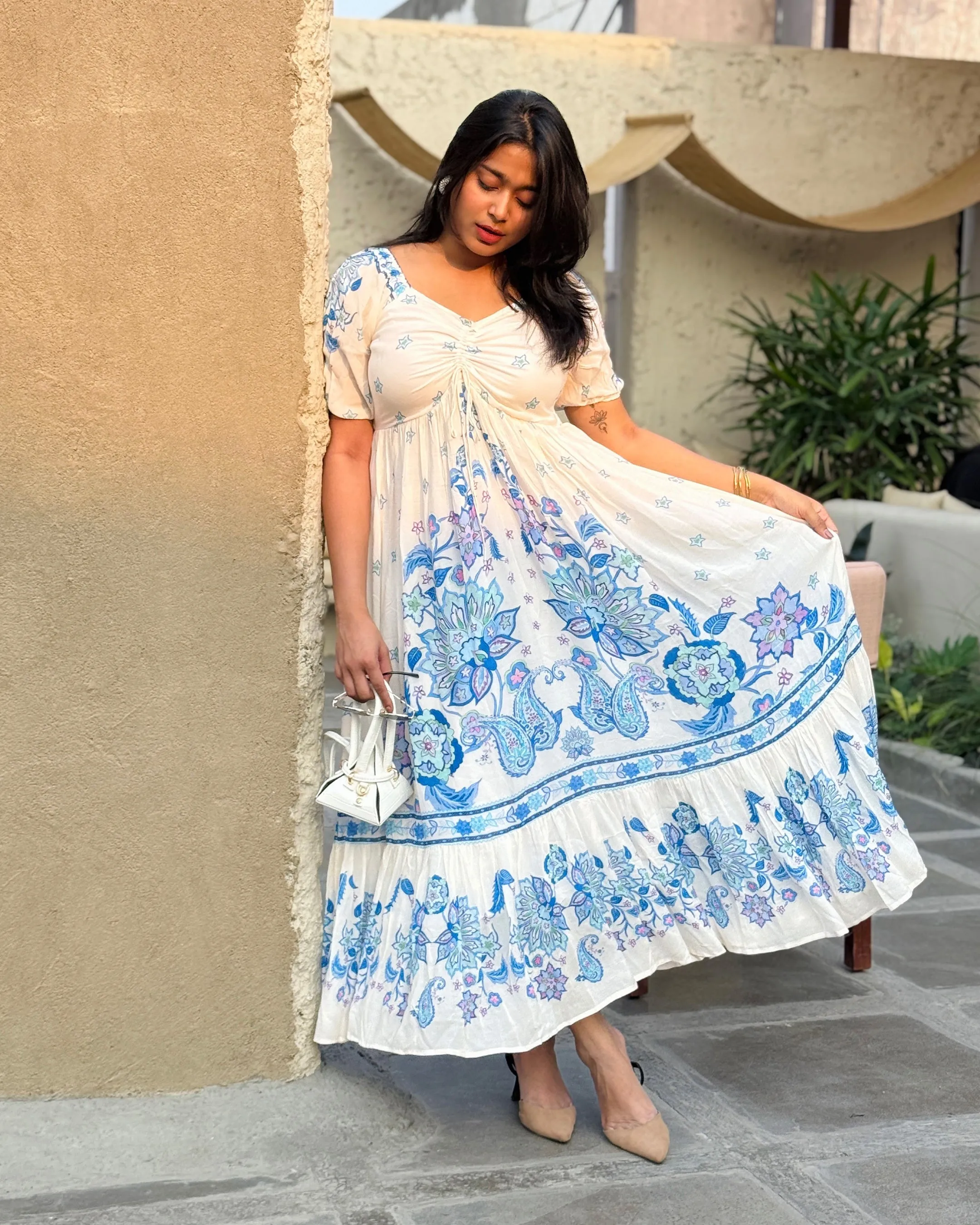 Blue and White Water Flower Dress