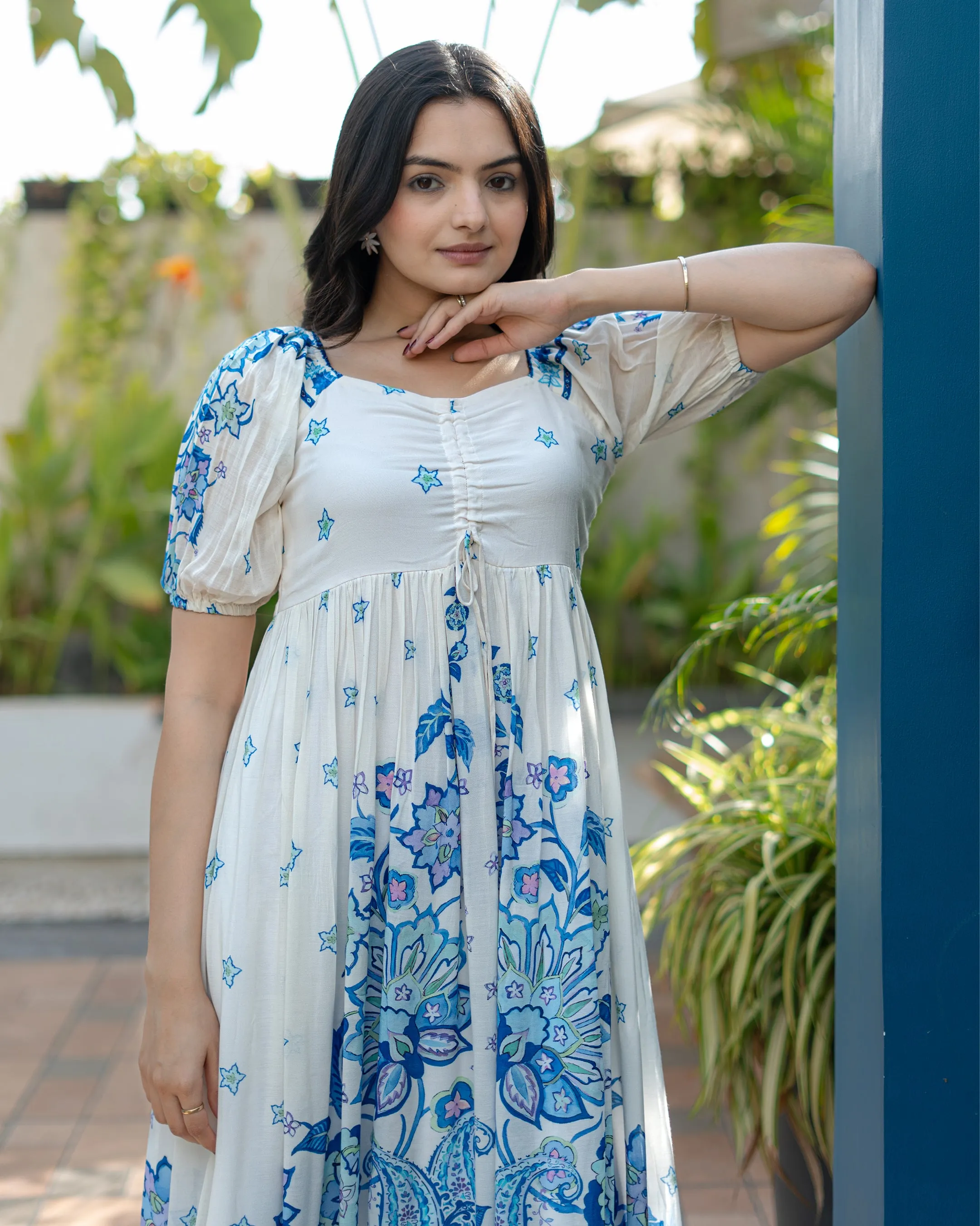 Blue and White Water Flower Dress