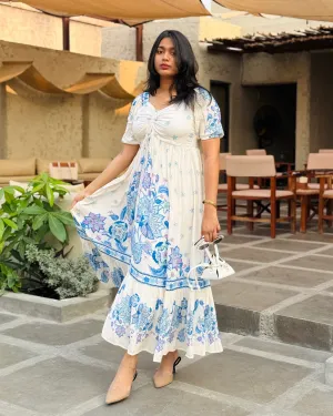 Blue and White Water Flower Dress