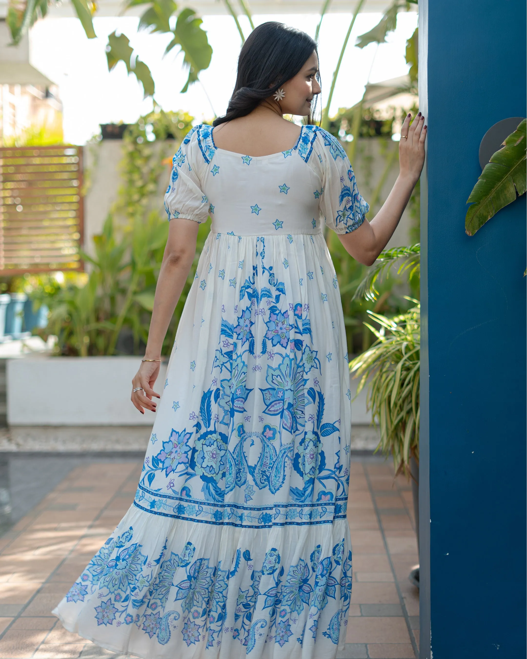 Blue and White Water Flower Dress