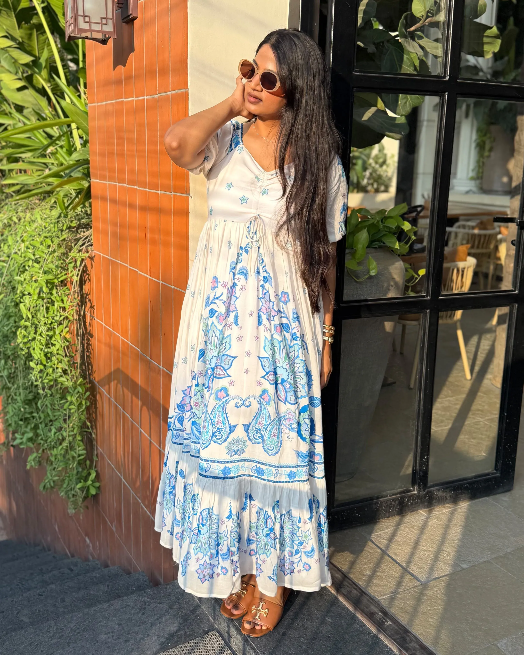 Blue and White Water Flower Dress