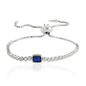 Blue Sapphire Bezel Set Diamond Fixed And Flexible Bracelet In White Gold