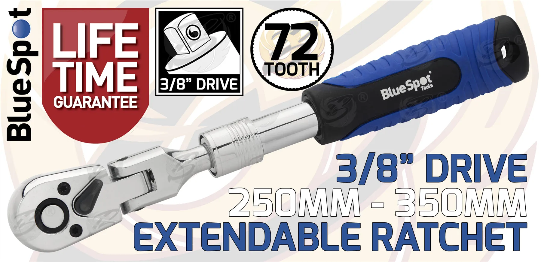 BLUESPOT 3/8" DRIVE 72 TOOTH EXTENDABLE FLEXIBLE RATCHET HANDLE ( 250MM - 350MM )