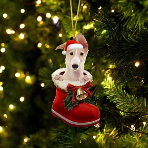 Borzoi (2)-1-In Santa Boot Christmas-Two Sided Ornament