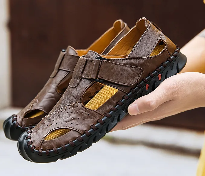 Breathable Large Size Soft Leather Sandals Men's Trendy Sandals Men