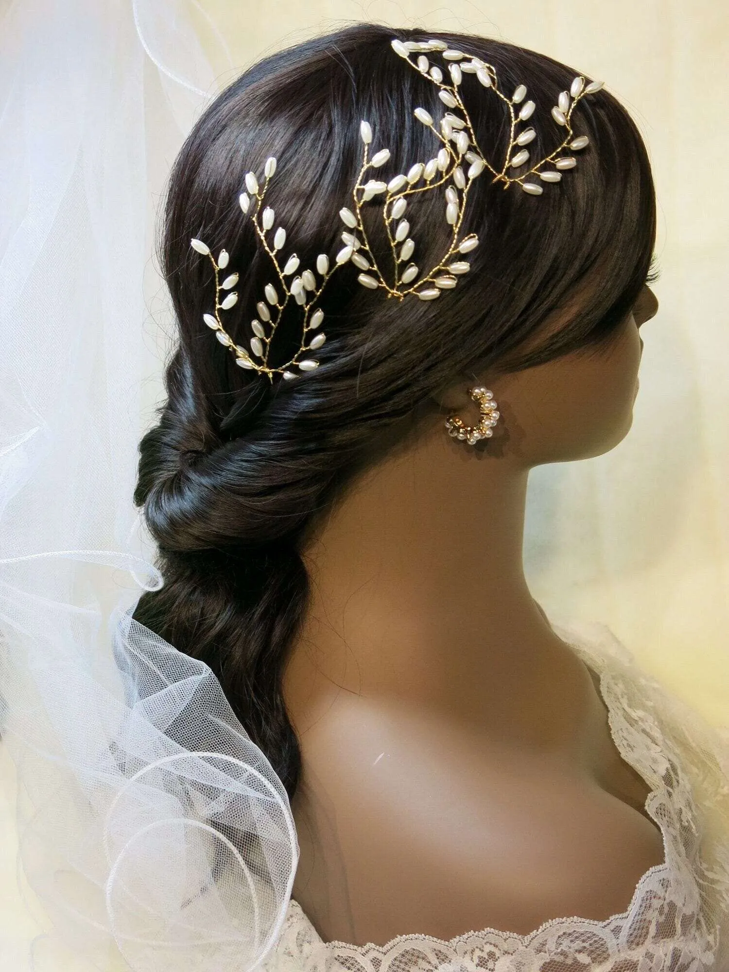 Bridal Oval Pearl 3 PC Hairpin Set, Wedding Pearl Branch Hair Pin Accessory, Bridesmaid Pearl Hairpins, Set of 3