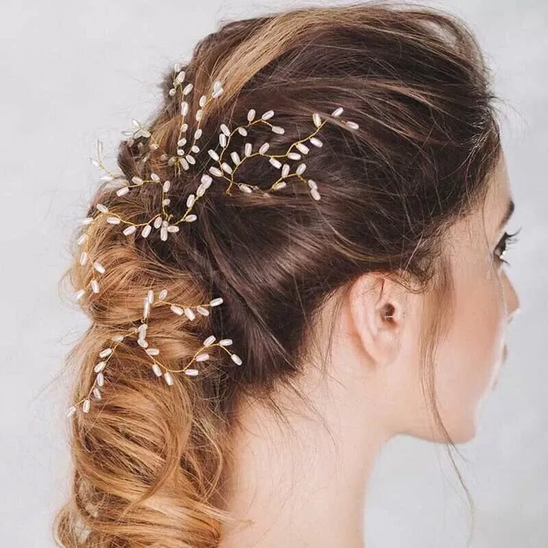 Bridal Oval Pearl 3 PC Hairpin Set, Wedding Pearl Branch Hair Pin Accessory, Bridesmaid Pearl Hairpins, Set of 3