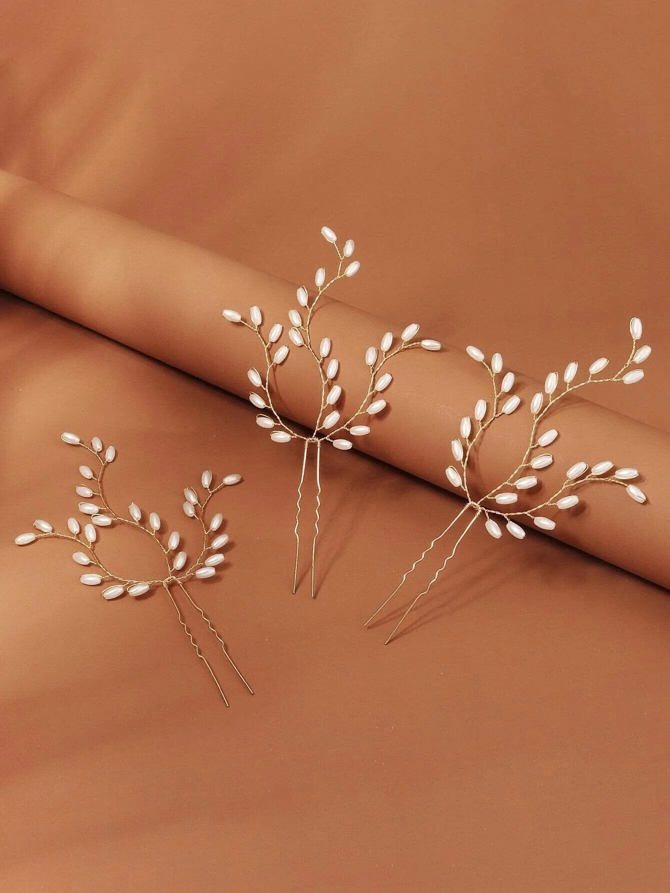Bridal Oval Pearl 3 PC Hairpin Set, Wedding Pearl Branch Hair Pin Accessory, Bridesmaid Pearl Hairpins, Set of 3