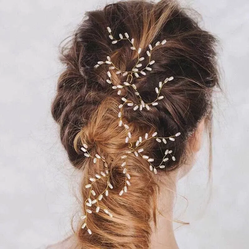 Bridal Oval Pearl 3 PC Hairpin Set, Wedding Pearl Branch Hair Pin Accessory, Bridesmaid Pearl Hairpins, Set of 3