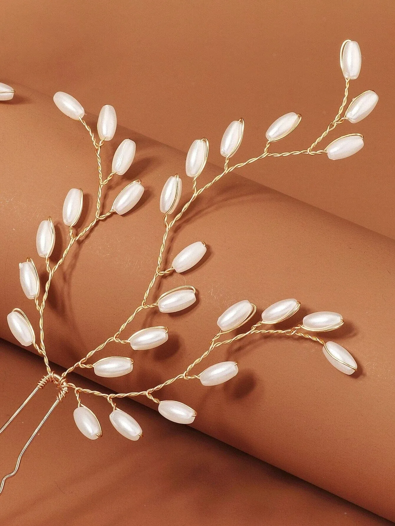 Bridal Oval Pearl 3 PC Hairpin Set, Wedding Pearl Branch Hair Pin Accessory, Bridesmaid Pearl Hairpins, Set of 3