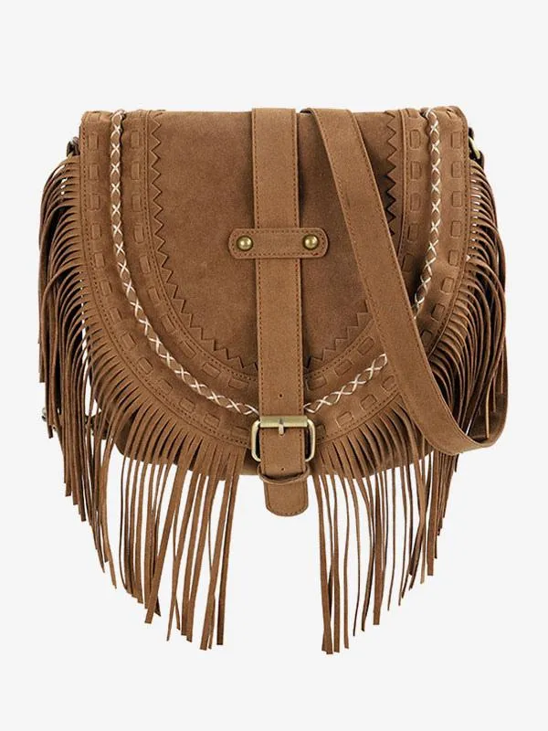 Brown Western Cowboy Style Fringe Crossbody Bag