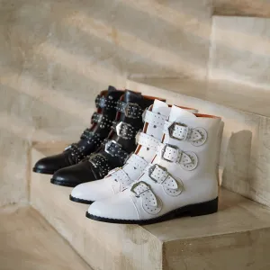 Buckle Strap Leather Thin Ankle Boots