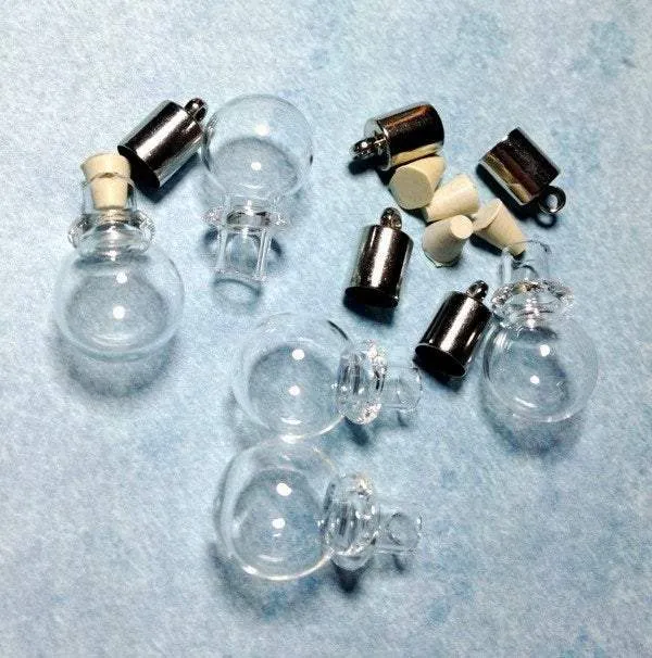 BUNDLE of Handblown Round Glass Bottles and Glue