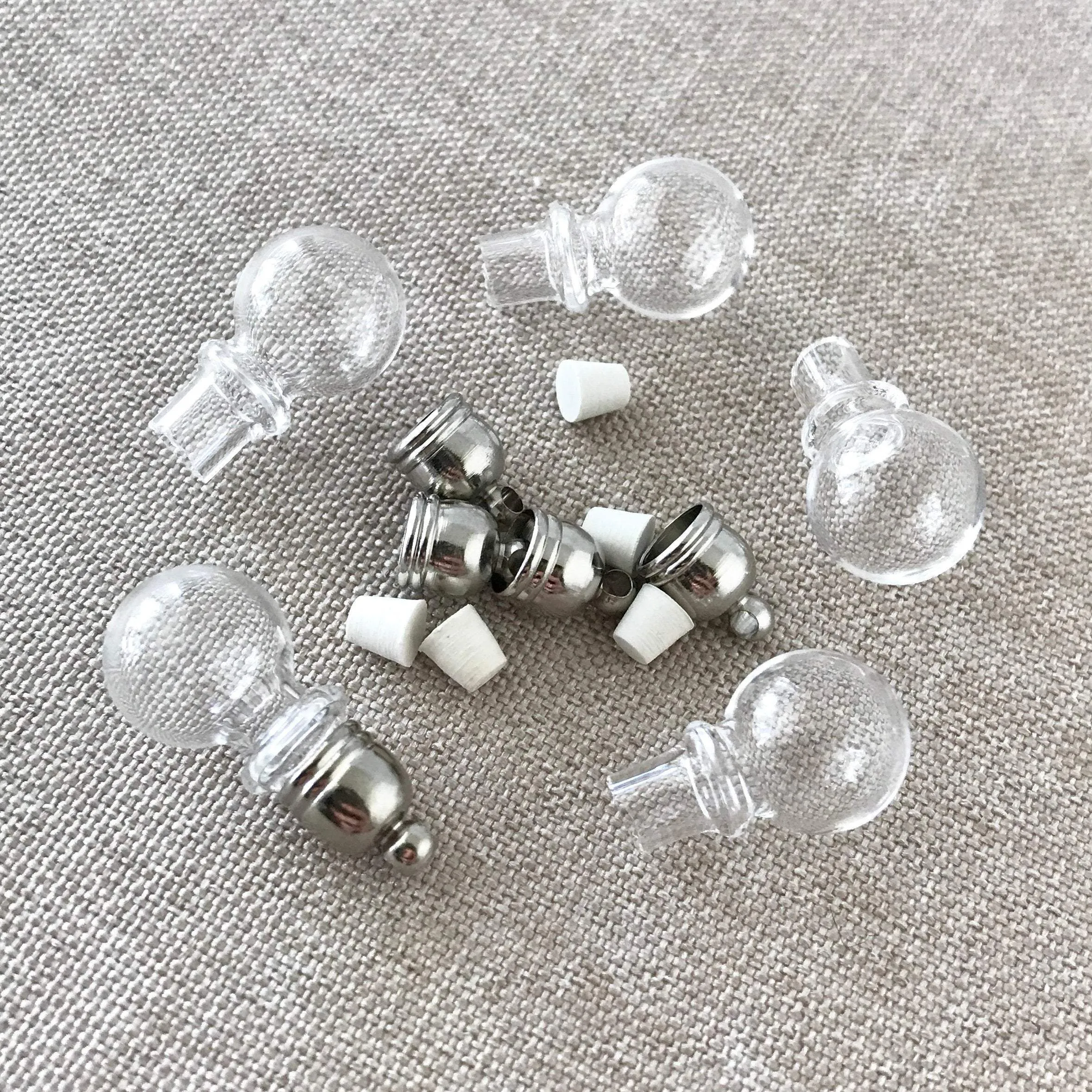 BUNDLE of Handblown Round Glass Bottles and Glue